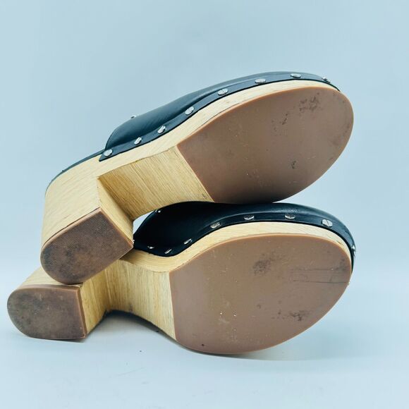 Rebecca Minkoff Shoes Womens 8.5 Black Leather Mules Studded Block Stacked Heel - Picture 10 of 13